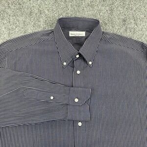 Mariano Rubinacci Italian Luxury Handmade Blue Stripe Button Dress Shirt 2XL